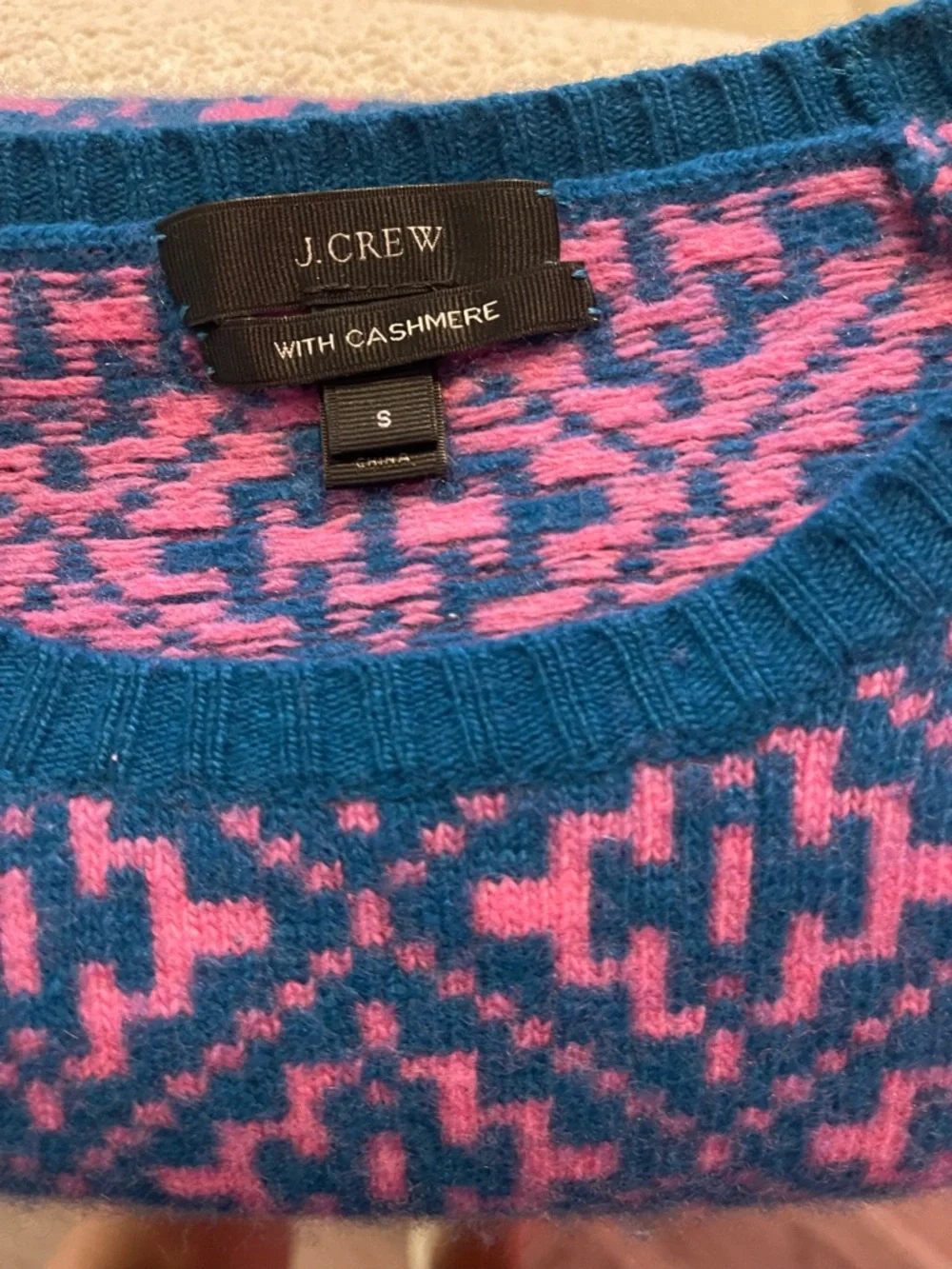Cashmere J. Crew Pink and Blue Fair Isle Crewneck Sweater - Picture 2 of 4